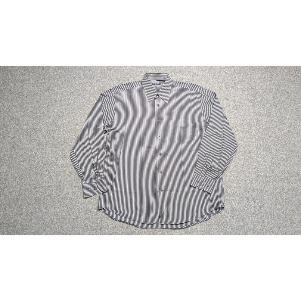Canali Shirt Mens Large Gray White Striped Dress Button Front Made in Italy